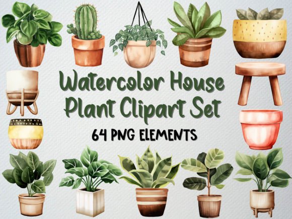 Download Watercolor House Plants Clipart Set - Plant Collection