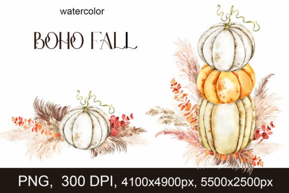 Download Boho Fall Pumpkins, Pampas Grass PNG - Premium Resources